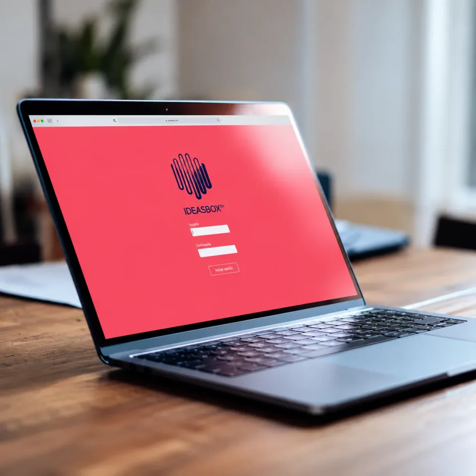 Plataforma IDEASBOX.fm en una laptop